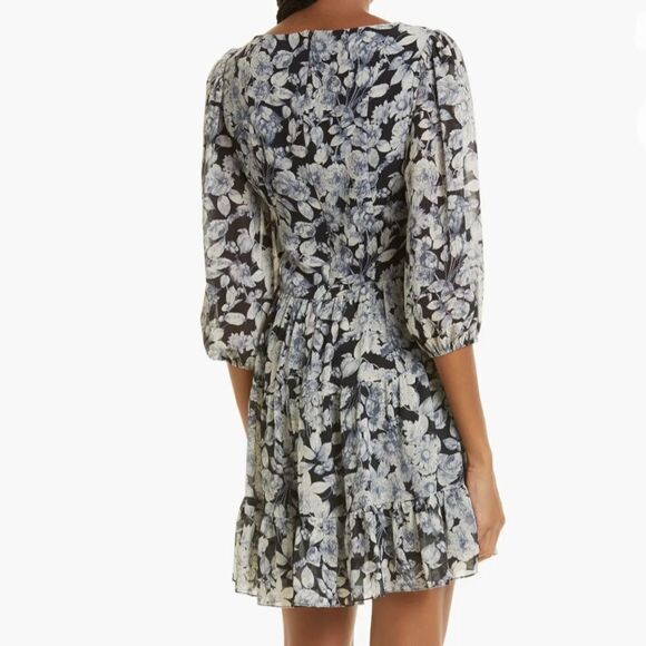 Cinq a Sept Harlie Floral Print Balloon Sleeve Dress in Slate Multi US 10 NEW - Picture 2 of 9